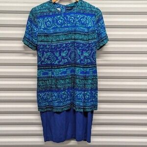 Coastal Cottagecore Artsy KC Spencer USA Blue Layered Dress Vintage M